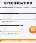 Toyota Camry Hood Lift Supports 2007 2011 Gas Springs Shocks Struts For Camry Base CE Hybrid LE SE XLE length diagram