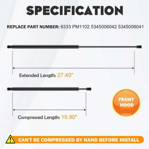 Toyota Camry Hood Lift Supports 2007 2011 Gas Springs Shocks Struts For Camry Base CE Hybrid LE SE XLE length diagram