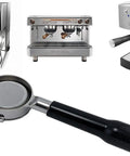 Bottomless 58mm Portafilter For E61 Group Heads, 2-Ear Naked Design, Compatible With Rancilio Expobar, with espresso machines.