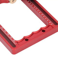 Close-up of a red aluminum frame with measurement markings from a Heavy Duty Table Saw Roller Stand With Aluminum Alloy Construction And Dual Wheel Bearing Roller For Pro Woodworking And Serious DIYers, Easy Setup, Maximum Stability, And Long Lasting Performance.