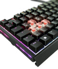 Badass Wired Gaming Keyboard Featuring Rock Solid Aluminum Chassis And Ultra Smooth Mx2A Brown Switches For Next Level Action and glowing RGB backlighting.