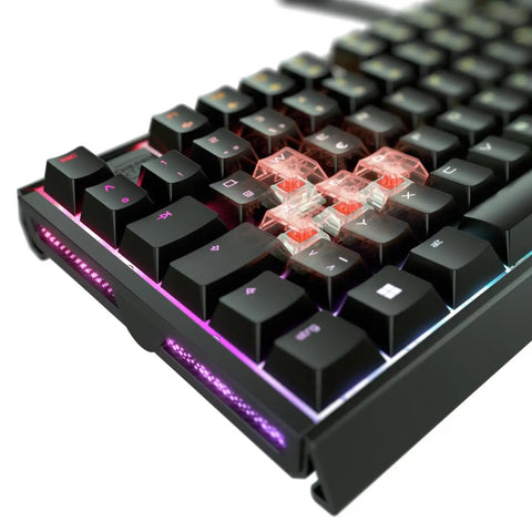 Badass Wired Gaming Keyboard Featuring Rock Solid Aluminum Chassis And Ultra Smooth Mx2A Brown Switches For Next Level Action and glowing RGB backlighting.