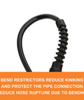 Close-up of bend restrictor on Coiled One Quarter Inch Ten Feet Reinforced Polyurethane Air Hose With Bend Restrictor And 360 Degree Swivel Coupler