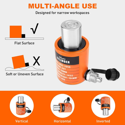 Nilight 20T hydraulic cylinder porta power kit, orange body with hand pump and fittings (front view)
