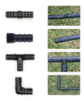 PE Pipe Joint Tee Straight Elbow Plug Greenhouse Irrigation Fittings Set For Micro Spray Hose Connectors 16mm 20mm 25mm Tee Elbow Bulk 50 Pieces DIY Garden Watering Kit, black plastic hose connectors