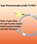 Universal K Type Thermocouple Probe TL1004 for K Type Thermometers, pro grade metal probe, glass fiber insulation.