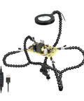 3X USB Magnifying Glass Lamp Third Hand With Desktop Clip, Adjustable Gooseneck Arms And Stainless Steel Alligator Clips