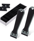 Two Pack Plastic Razor Scraper With Six Inch Long Handle And One Hundred Double Edge Blades, Heavy Duty Adhesive Remover Tool