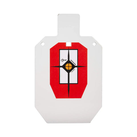 IPSC Silhouette Target On AR500 Steel For Rimfire And Centerfire Pistols 9 Inch Wide By 14.875 Inch High White Red Black Durable Target