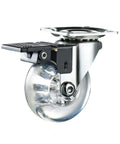 Close-up of a 2 Inch Heavy Duty Swivel Caster Wheel with Brake, showing clear rubber construction and top plate for mounting.