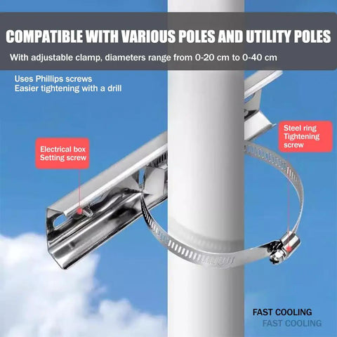 Stainless Steel IP67 Outdoor Electrical Enclosure With Mounting Kit Wall Mounted Control Box For Electrical Equipment Heavy Duty All Weather Resistant Junction Box 60x25x80 Cm Or 60x30x80 Cm 304 Grade, pole clamp detail