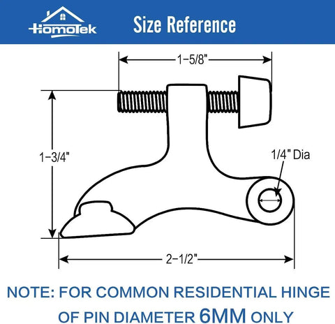 Size reference diagram of Super Sturdy Hinge Pin Door Stoppers 36 Pack Adjustable Wall Savers With Thick Rubber Cushions.