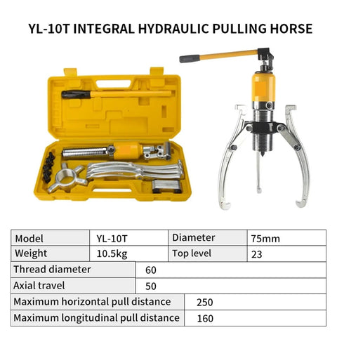 Professional Grade Hydraulic Gear Puller And Wheel Bearing Separator Tool Featuring Adjustable Two Or Three Jaws with accessories in case.