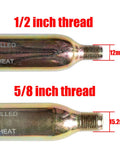 Side-by-side comparison of 1/2 inch and 5/8 inch CO2 cartridges for Motorcycle And Equestrian Inflatable Air Bag Vest Kit With 60cc CO2 Cartridge 5 Eighths Inch Thread Replacement Cylinder For Riders, Easy Install, Durable Safety Gear For Universal Air Vest Systems