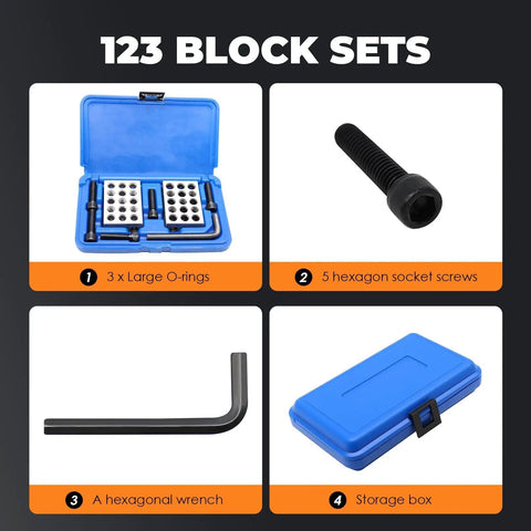 Pair Of 1 X 2 X 3 Inch Machinist Block Set With Screws, 23 Holes, One In Ten Thousandth Precision For Shop Use, blue case