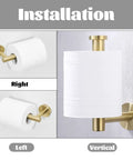 Brushed Gold Bathroom Hardware Set With Toilet Paper Holder shown in left, right, vertical wall mount options
