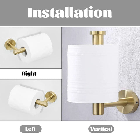 Gold Bathroom Hardware Set With Toilet Paper Holder 4 Piece Wall Mount Kit brushed gold finish installation views