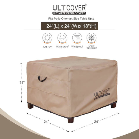 Waterproof Patio Ottoman Cover For Square Outdoor Side Table 24L By 24W By 18H Inches Beefy 600D Polyester With Waterproof Backing
