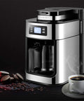 All In One Coffee Maker With Milk Frother And Dual Use Ground Or Bean Coffee System Easy Clean Design Transparent Water Tank