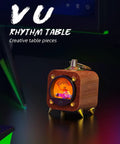 Wireless Retro Analog VU Meter Panel Display With Warm Backlight And Sound Level Indicator Dope Audio Level Amp Music Sync Pickup Rhythm Ambient Lights For Home Studio And DJ Setup on wooden table