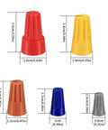 102 Pcs Wire Nut Connectors Kit With Colorful Caps and dimensions shown for red, yellow, orange, blue, and gray nuts.