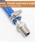 Close-up of ZIPCCI stainless steel hose clamp on blue hose, worm-gear, 16–25 mm