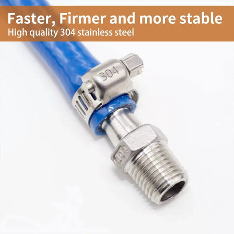 Close-up of Beefy Stainless Steel Hose Clamp Kit, 45-Piece Assortment With Adjustable Worm Gear Clamps for Fuel Lines and Pipes, heavy-duty. Corrosion resistant.
