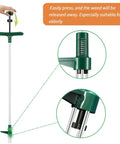 Stand Up Weeder And Weed Remover Tool With 39 Inch Handle, 3-Claw Manual Weeder in action with close-up of handle and mechanism.