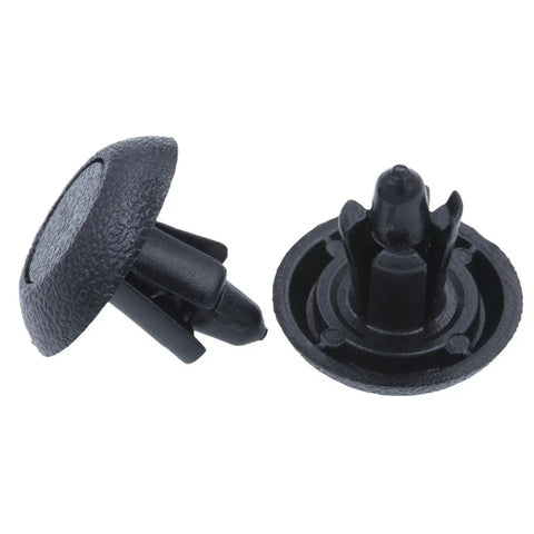 Close-up of black nylon 20 Pcs Engine Cover Clips Grille Push Type Retainer Fasteners With 7mm Holes For Toyota Lexus Vehicles