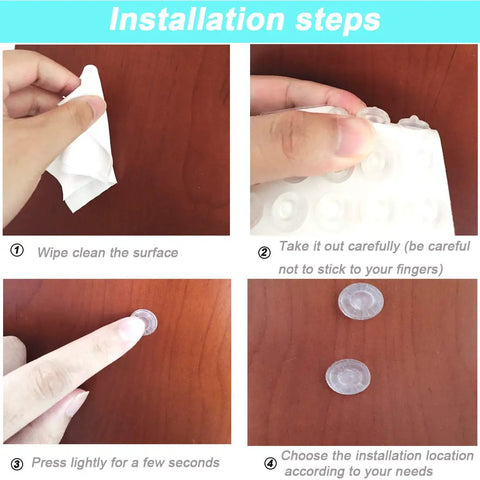 Installation steps for Solid Grip Furniture Bumper Pads 202 Piece Assorted Pack Premium Silicone Self Adhesive Non Marking Rubber Feet.