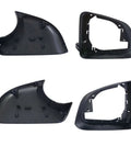 Premium Aftermarket Left And Right Side View Mirror Lower Cover Holder Plus Glass Frame Kit For Tesla Model Y 2020 Through 2023 Slick Black Pair, showing two cover pieces.