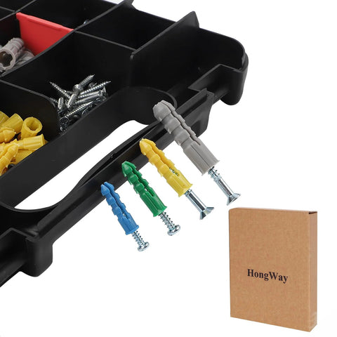 Drywall Anchors And Screws Assortment Kit, 370 Piece Set With Plastic Organizer Case, 5 Sizes Wall Anchors And Flat Head Screws, Zinc Self Drilling And Easy Removal For Picture Hanging, Wall Art And Home Decor Projects shown in organizer.