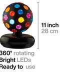 Spinning 11 Inch Disco Ball With LED Lights And 360 Degree Rotation, tabletop design, bright colored LEDs, 11 inch diameter