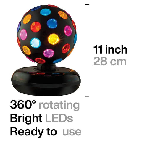 Spinning 11 Inch Disco Ball With LED Lights And 360 Degree Rotation, tabletop design, bright colored LEDs, 11 inch diameter