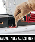 All In One Router Table And 10 Amp Fixed Base Router Kit With Above The Table Adjustment Integrated Bit Storage in use.