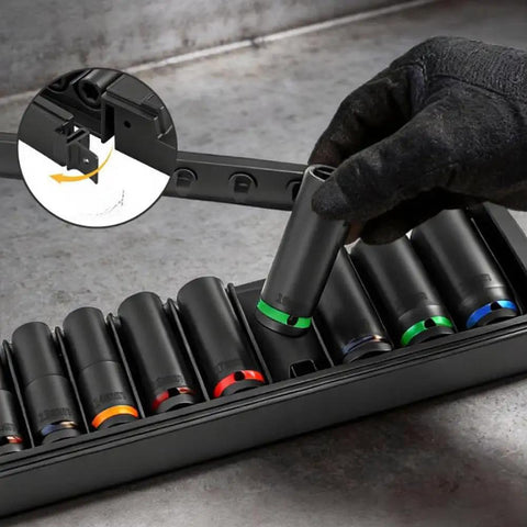 Rock Solid 10 Piece 1/2 Inch Drive Impact Socket Kit With Chromium Vanadium Steel Thick Walled Sockets From 10 To 24mm Perfect For Tough Tire Changing And Heavy Duty Equipment Repair Jobs in tray