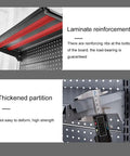 Close-up of Hardcore Heavy Duty Double Sided Metal Shelving Unit showing laminate reinforcement and thickened partition for stability.