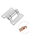 5 Piece Heavy Duty Stainless Steel Trunk Lid Support Hinge Set For Vehicles Containers And Cargo Trailers, Corrosion Resistant Foldable Exterior Door Hinges For Industrial Use, Built Tough Dump Bed Grade Hardware close-up with hand for size