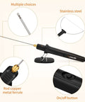 Front view: Cooltop hot-wire foam cutter kit, black handheld carving tool on stand with interchangeable stainless steel wire