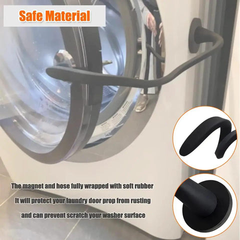 Premium Magnetic Washer Door Prop For Front Load Washers Keeps Gasket Dry And Fresh By Holding Door Ajar with rubber wrapped magnet and hose