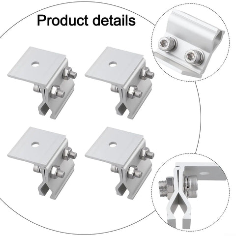 Beefy Aluminum Solar Mounting Clamps 4 Pack fully pre assembled showing stainless steel screws and washers for roof installation.