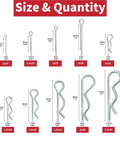 Rust Proof Stainless Steel Cotter Pin Kit Pack With 558 Pieces In Two Boxes Heavy Duty R Pins size and quantity chart
