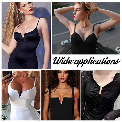 V Shape Metal Bra Underwire Replacement Set With Stainless Steel Nylon Heavy Gauge Wires, shown supporting evening dresses
