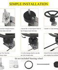 Installation steps for Rock Solid 3/4 Inch Tapered Shaft Steering System Kit With 10Ft Steering Cable, showing steering components.