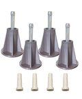 Steel Stem Bed Frame Feet Replacement Set Of 4 With Plastic Inserts To Stop Sliding And Replace Wheels, shown with inserts.