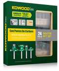 Pro Grade Router Bit Set 24 Pieces One Quarter Inch Shank for Woodworking DIYers and Pros Carbide Tips Durable Green Finish