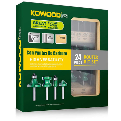 Pro Grade Router Bit Set 24 Pieces One Quarter Inch Shank for Woodworking DIYers and Pros Carbide Tips Durable Green Finish