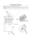 Product size diagram of Heavy Duty Brushless Planetary Micro Dc Gear Motor Featuring Forward Reverse Toggle.