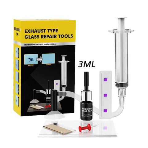 DIY Windshield Crack Repair Kit With Quick Chip Resin And Pressure Syringe, includes resin, tools and instructions, 3ML size.
