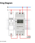 Wiring diagram for Digital Programmable Timer Switch 110V AC 16A SPDT Relay Weekly Scheduling Timer For Home And Light Industrial Use Auto On Off Easy Install Durable Relay Module For Lights Fans Pumps And Appliances on DIN rail